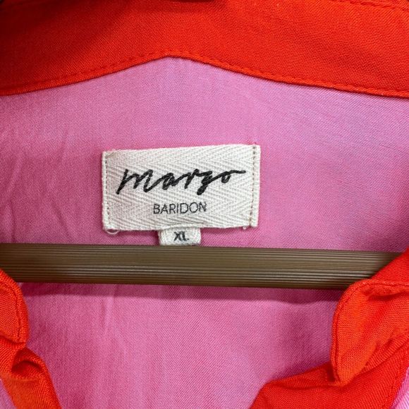 Margo Baridon Colorblock Tunic Dress Size XL Pink Red Relaxed Fit Button Down - Picture 12 of 15